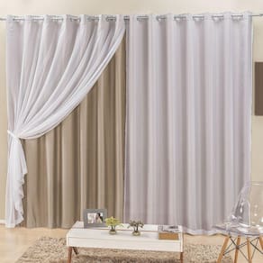 Cortina Elegance 4,00M X 2,50M Bege Tecido Semi Blackout Com Voal Moderna