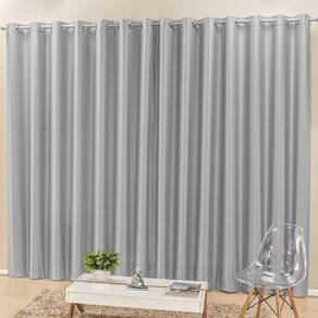 Cortina Madri 3,00M X 2,50M Cinza Liso Tecido Semi Blackout Para Sala Quarto