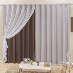 Cortina Elegance 4,00M X 2,50M Tabaco Tecido Semi Blackout Com Voal Moderna