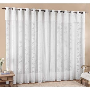 Cortina Luna 2,00M X 2,50M Branca Tecido Renda Floral Leve Para Sala Ou Quarto