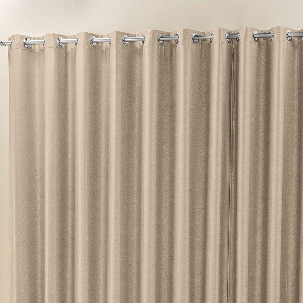 Cortina Madri 4,00M X 2,50M Bege Liso Tecido Semi Blackout Para Sala Quarto