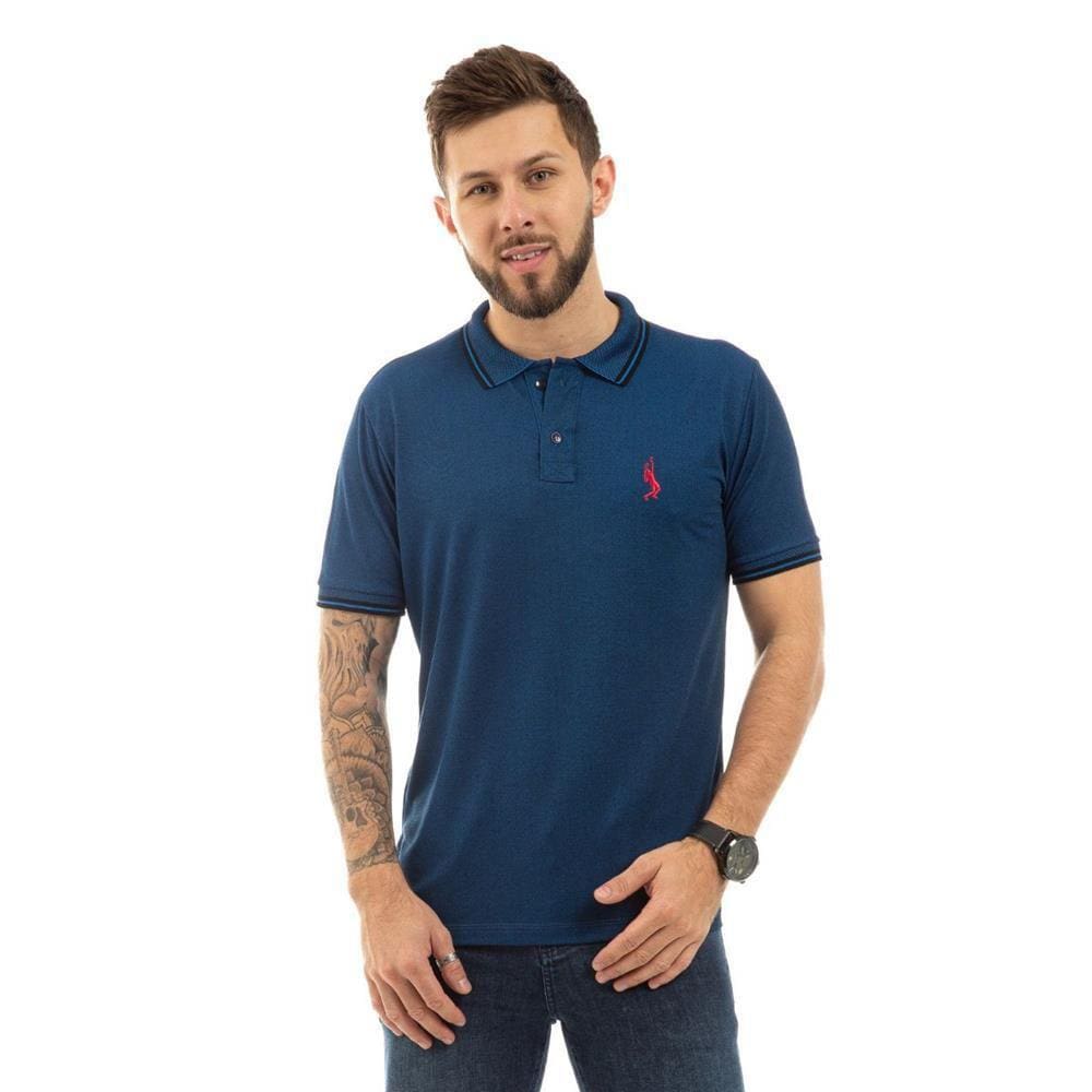 Camiseta Masculina Polo John Pull Manga Curta Moda Casual - Azul Royal - M