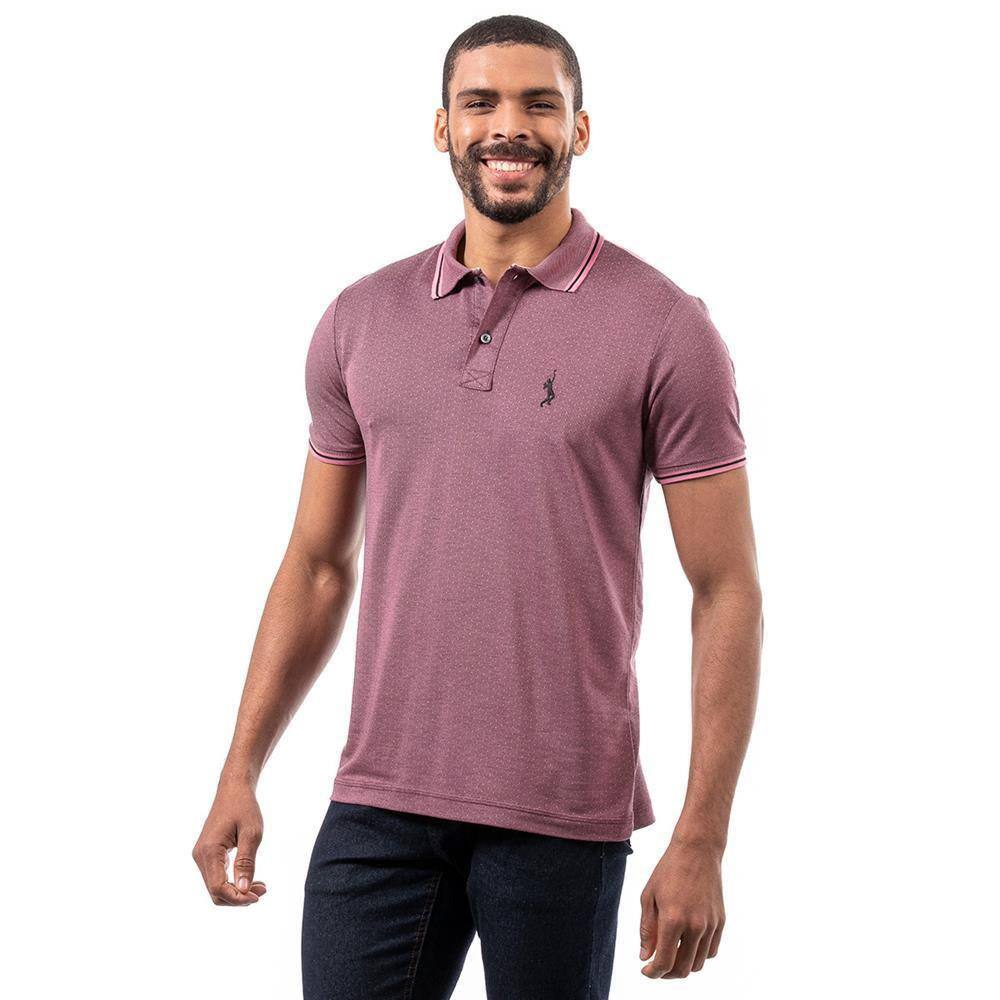 Camiseta Masculina Polo John Pull Manga Curta Moda Casual - Pink - GG