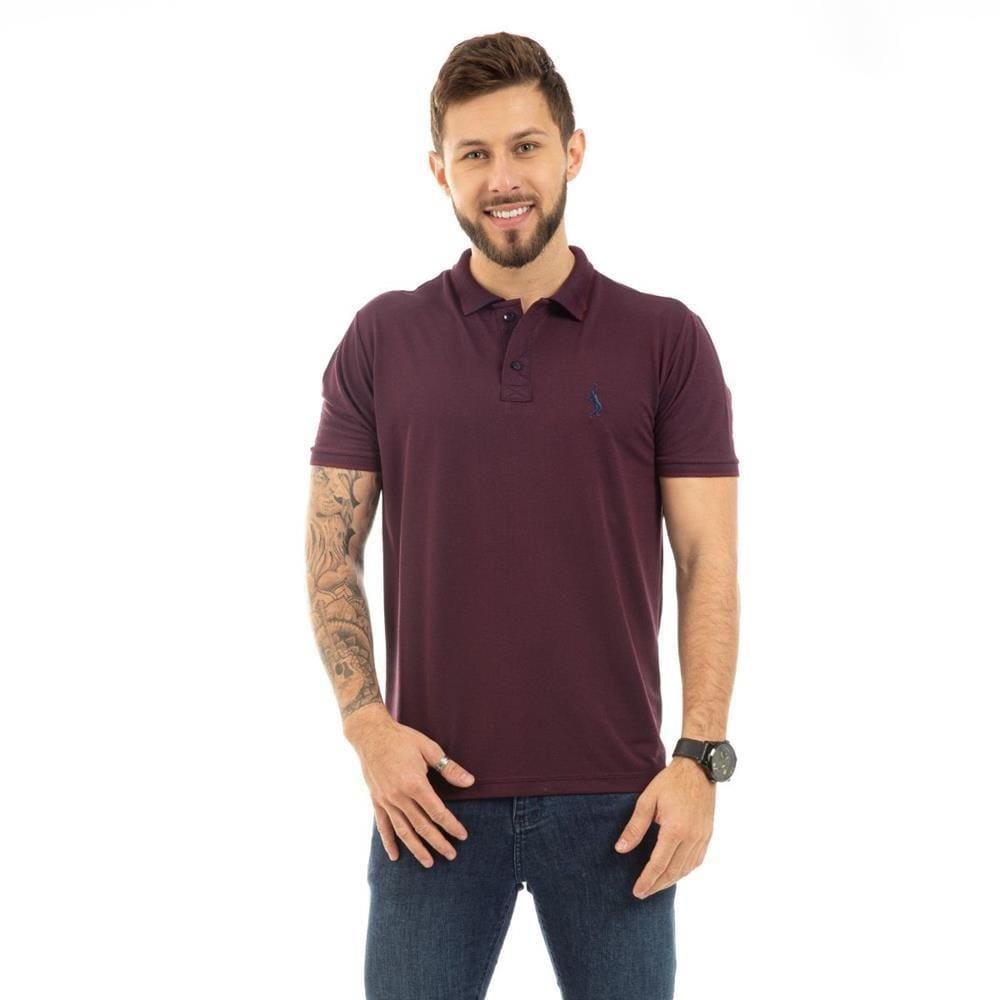 Camiseta Masculina Polo John Pull Manga Curta Moda Casual - Roxo Açai - P