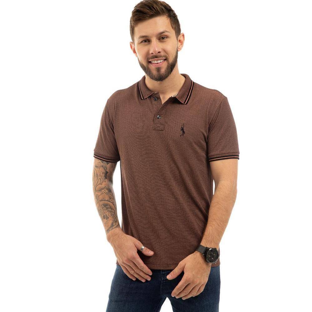 Camiseta Masculina Polo John Pull Manga Curta Moda Casual - Marrom - P