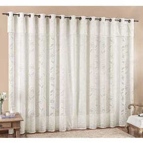 Cortina Luna 4,00M X 2,50M Palha Tecido Renda Floral Leve Para Sala Ou Quarto