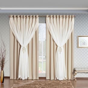 Cortina Arezzo 2,00M X 1,70M Varão Simples Tecido Blackout Com Voal Clássica Janela - Palha