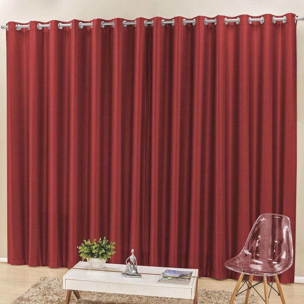 Cortina Madri 2,00M X 1,70M Vermelha Liso Tecido Semi Blackout Para Sala Quarto