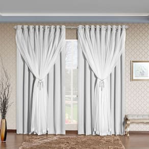 Cortina Arezzo 2,00M X 1,70M Varão Simples Tecido Blackout Com Voal Clássica Janela - Gelo
