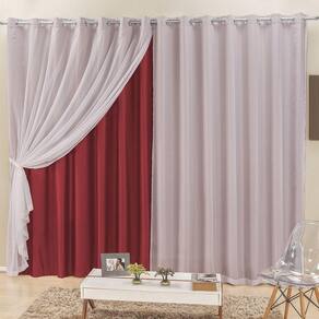 Cortina Elegance 2,00M X 1,70M Vermelha Tecido Semi Blackout Com Voal Moderna