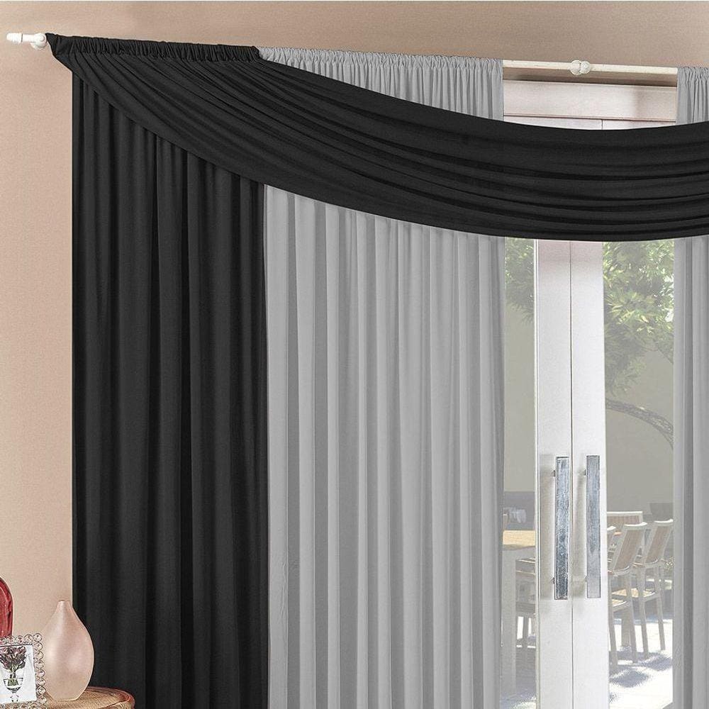 Cortina Alana 3,00M X 2,50M Preto Com Cinza Tecido Malha Para Sala Ou Quarto