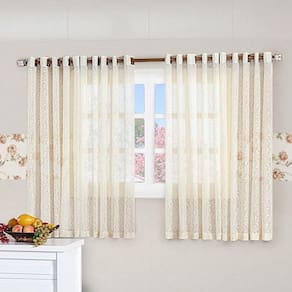 Cortina De Renda Floral 3,00M X 2,70M Charme Para Varão Simples Com Ilhóses - Palha