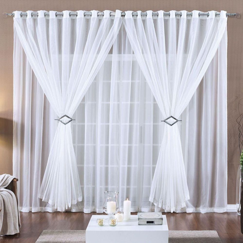 Cortina Paula 4,00M X 2,80M Branca Tecido Voal Leve Clean Para Sala Ou Quarto