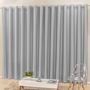 Cortina Madri 2,00M X 1,70M Cinza Liso Tecido Semi Blackout Para Sala Ou Quarto