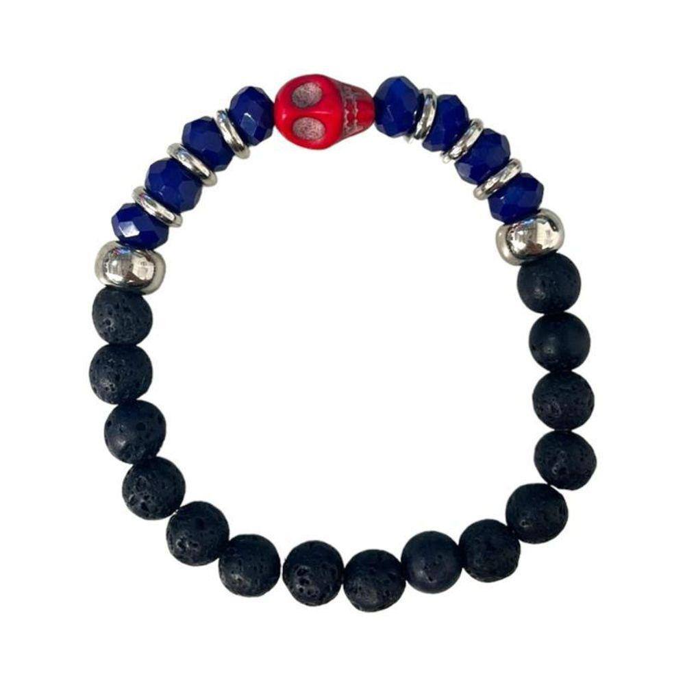 Pulseira Exu Crânio Tranca Ruas Pedra Vulcânica E Cristal