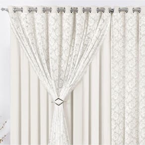 Cortina Yasmin 2,00M X 1,70M Palha Trilho Comum Tecido Malha Renda Floral Leve