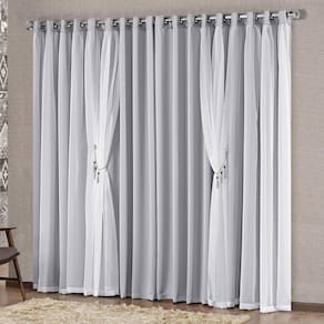 Cortina Mabelle 2,00M X 1,70M Semi Blackout Com Voal Premium Pingentes Sala Quarto - Cinza