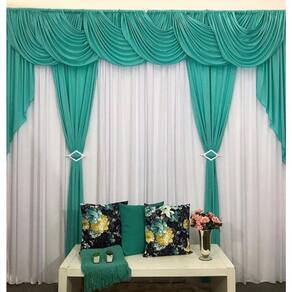 Cortina Rubi 3,00M X 2,60M Verde Tiffany Com Branco Tecido Malha Gel Varão Duplo