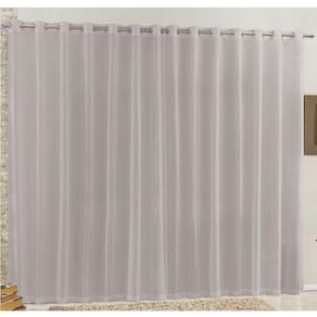 Cortina Rubi 3,00M X 2,60M Cinza Tecido Voal Linho Detalhada Sala Quarto Leve