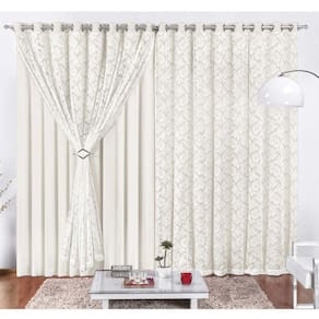 Cortina Yasmin 4 Metros Palha Tecido Malha Com Renda Floral Sala Ou Quarto