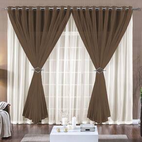 Cortina Paula 2,00M X 1,70M Tabaco Tecido Voal Leve Clean Para Sala Ou Quarto
