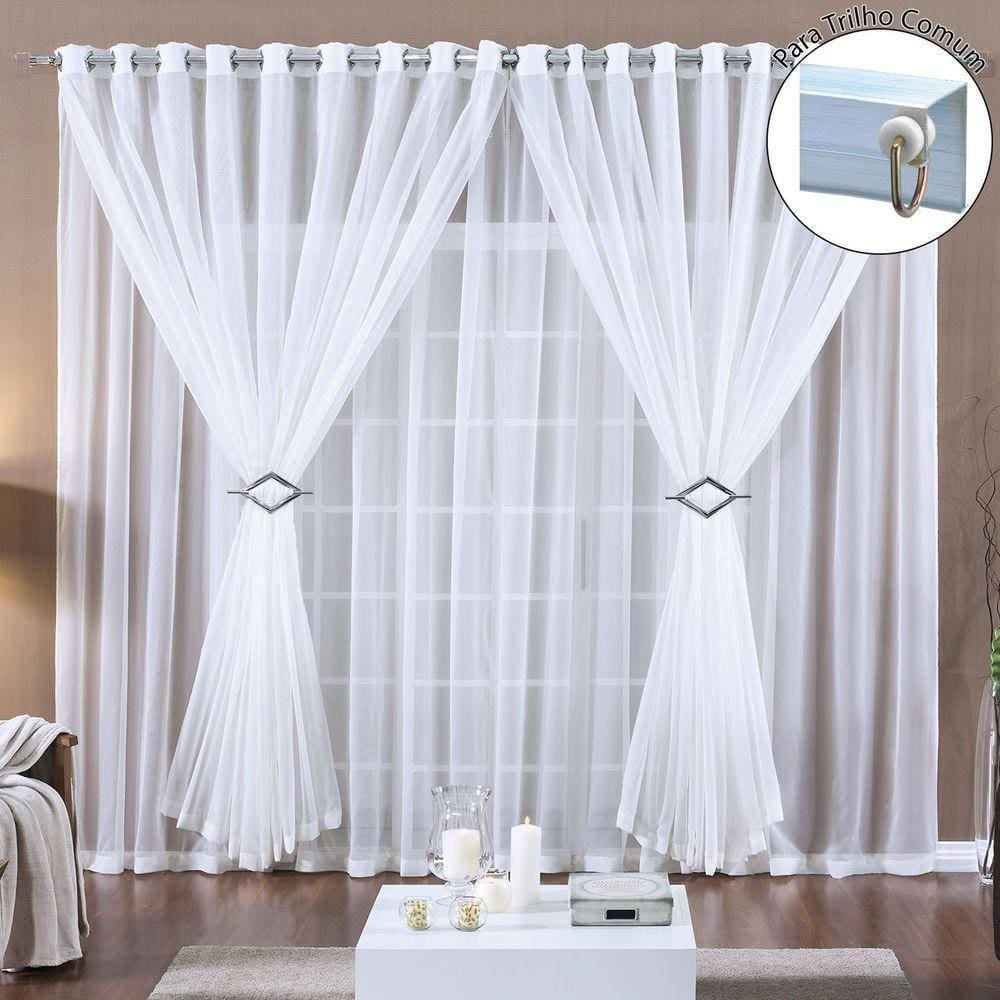 Cortina Paula 2,00M X 1,70M Branca Para Trilho Comum Tecido Voal Leve Clean