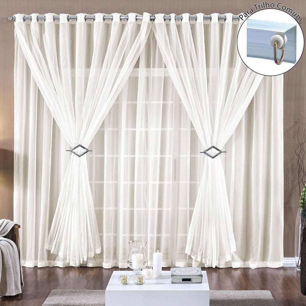 Cortina Paula 2,00M X 1,70M Palha Para Trilho Comum Tecido Voal Leve Clean