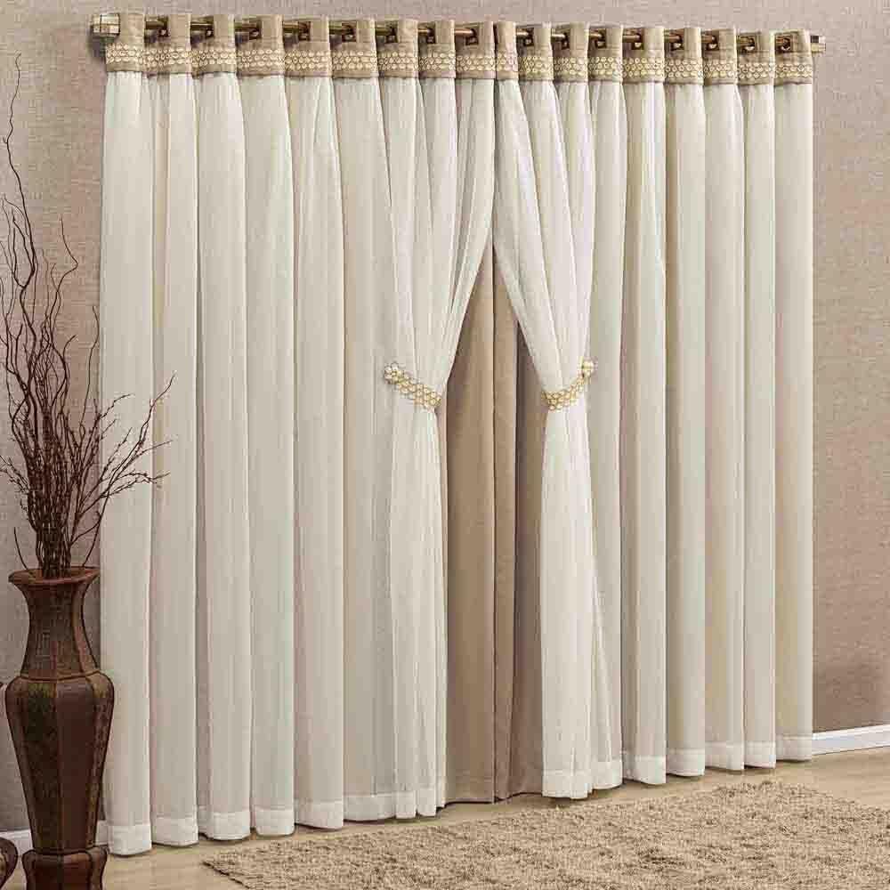 Cortina Alemanha 2,00M X 1,70M Chocolate Tecido Blackout Com Voal Premium Varão
