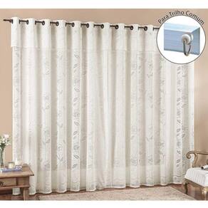 Cortina Luna 2 Metros Para Trilho Comum Palha Renda Floral Sala Ou Quarto