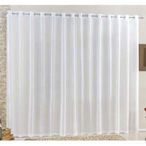 Cortina Rubi 4,00M X 2,60M Branca Tecido Voal Linho Detalhada Sala Quarto Leve
