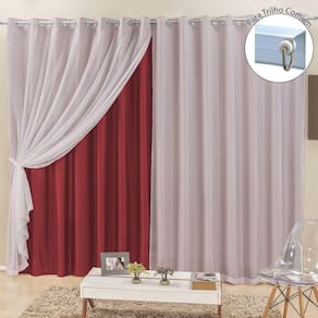 Cortina Para Trilho Comum Elegance 3,00M X 2,50M Vermelha Tecido Semi Blackout