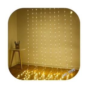 Cortina 320 Led 3,0m x 2,5m 8 Funções Branco Quente Fio Transparente Decor Festa Natal 220V