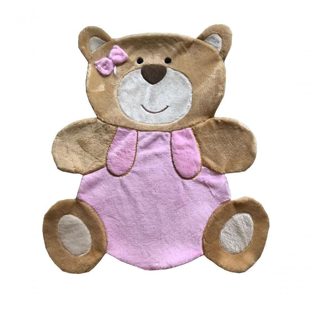 Tapete Pelúcia Ursa Abraço 1,30M X 1,05M Decorativo Quarto Infantil Base Emborrachado - Rosa