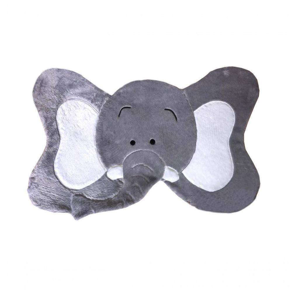 Tapete Pelúcia Elefante 1,05m X 75cm Decorativo Quarto Infantil Base Emborrachado - Cinza Com Branco