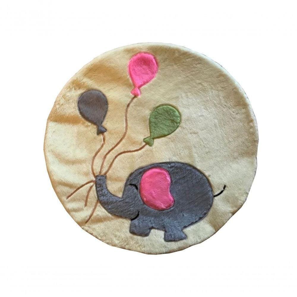 Tapete Pelúcia Elefante 90Cm X 90Cm Redondo Decorativo Quarto Infantil Base Emborrachado - Palha