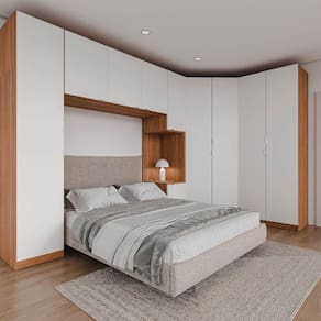 Guarda Roupa Modulado de Canto 10 Portas 5 Peças e 2 Mesas de Cabeceira Hera CabeCasa MadeiraMadeira Branco Geada/Louro