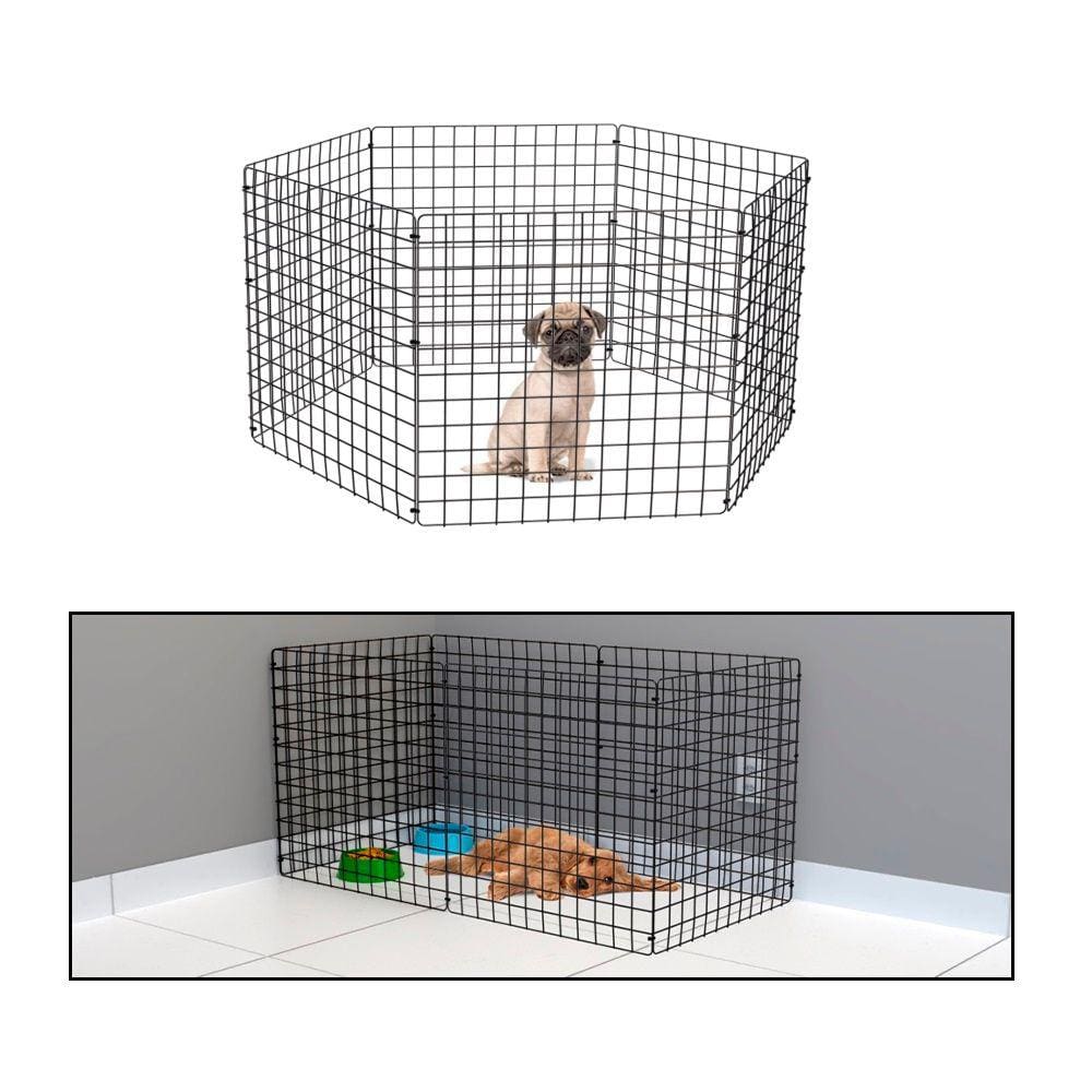 Cercado Móvel Cachorro Pequeno Porte Gato Porquinho da Índia Cercadinho Pet 6 Telas 60cm Altura Preto