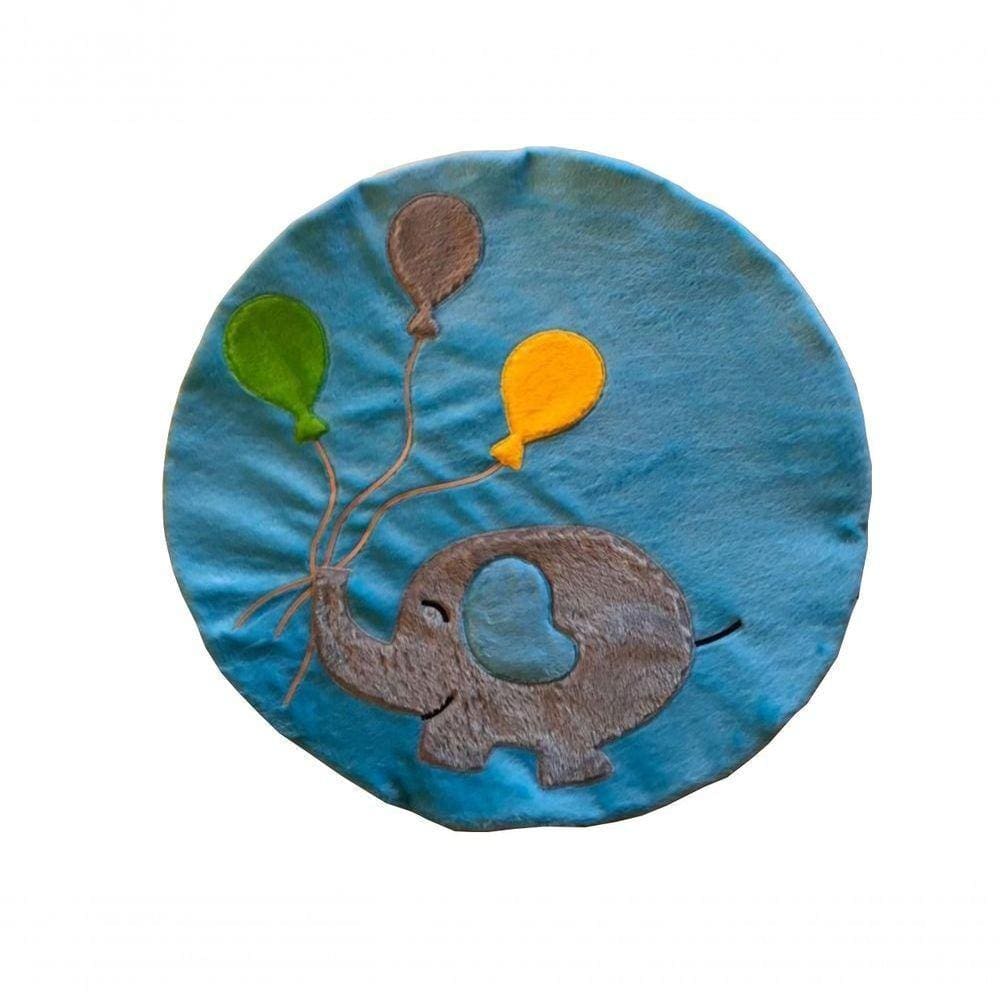 Tapete Pelúcia Elefante 90Cm X 90Cm Redondo Decorativo Infantil Base Emborrachado - Azul Turquesa