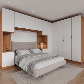 Guarda Roupa Modulado de Canto 12 Portas 6 Peças 2 Mesas de Cabeceira Hera CabeCasa MadeiraMadeira Branco Geada/Louro