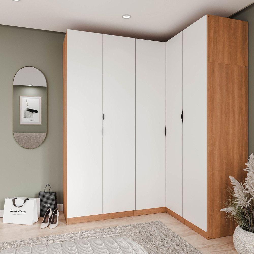 Guarda Roupa Modulado de Canto 5 Portas 3 Peças Hera CabeCasa MadeiraMadeira Branco Geada/Louro