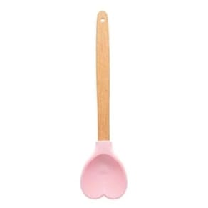 Colher De Coração Em Silicone C/ Cabo Bambu Resistente 31cm