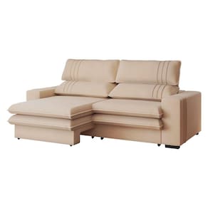 Sofá 2 Lugares Retrátil Noruega 180 cm Veludo Off White Pés Tabaco - D`Rossi