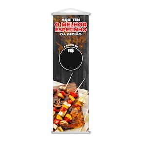 Banner Melhor Espetinho Carne Preço Fundo Preto 100x30cm