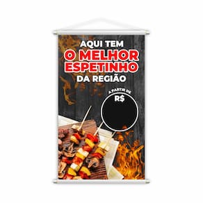 Banner Melhor Espetinho Carne Preço Fundo Preto 60x40cm