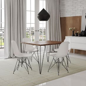 Mesa Sala de Jantar Industrial Clips Amêndoa 120x75 com 4 Cadeiras Eiffel Brancas de Ferro Preto