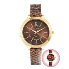 Relógio de Pulso Euro Feminino Animal Print Resistente Água Analógico Casual Dourado EU2035YT