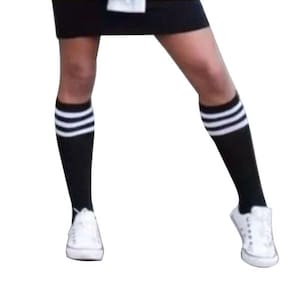 Meia Colegial 3/4 Unissex com Listras 5 opções cores: Meião Cosplay Lolita