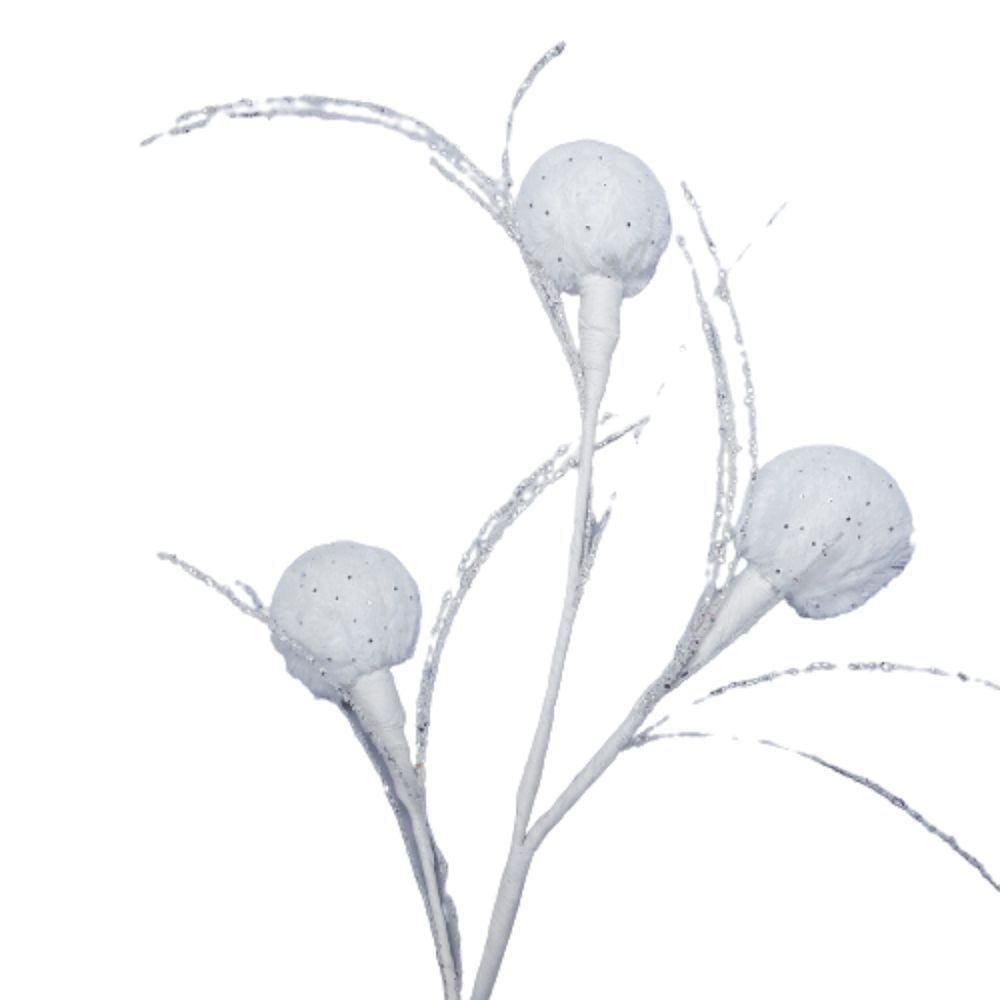 Galho Decorativo Branco Com Pom Pom 65cm