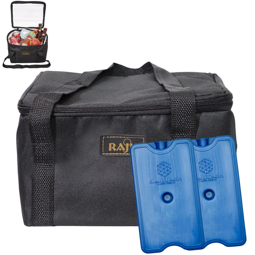 Bolsa Térmica Camping Pesca Praia 30 LITROS PRETA+ 2 Gelos Rígidos 200 ml