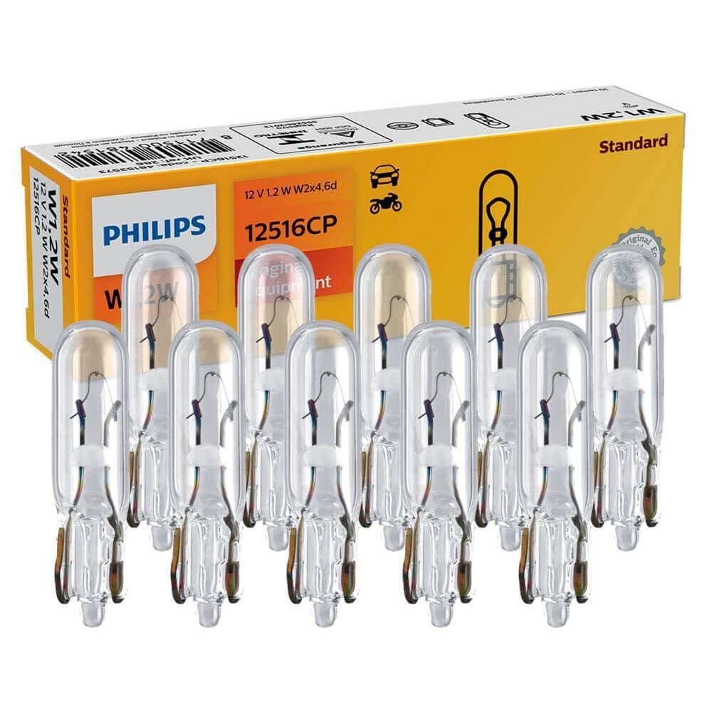 10 Lâmpada Philips Esmagada Base Vidro W1.2w 12v W2x4.6d